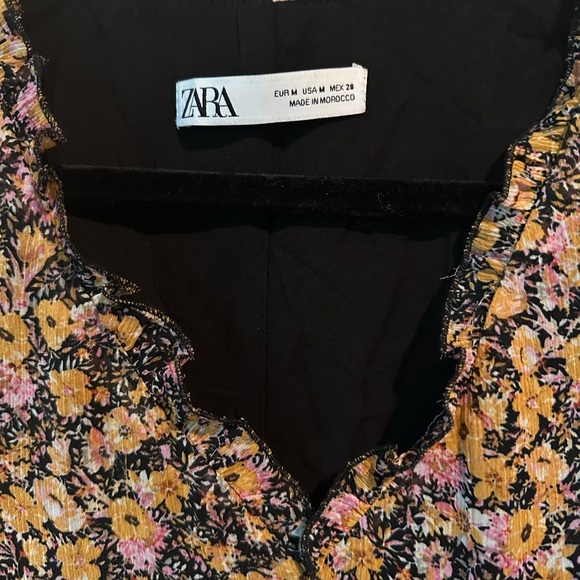 Zara Shift Dress Yellow/Pink/Black Ditsy Floral Dress V-Neck Long Sleeve Size M - Picture 2 of 6